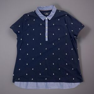 Tommy Hilfiger Women's Short Sleeve 1/2 Button Up Blouse Anchors Logo Size 2XXL
